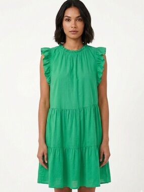 Glam Green Ruffle Tiered Dress Size L Sleeveless Keyhole Back Mini